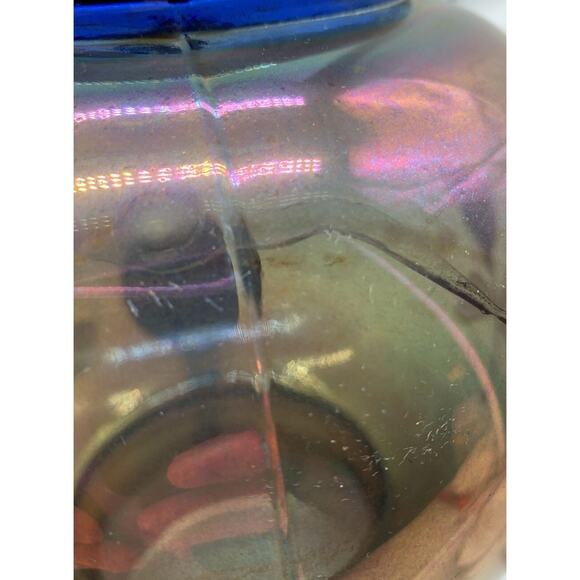 Vintage Cobalt Carnival Glass Cherry Blossom Water Pitcher Irredescent Read!! - Picture 10 of 13